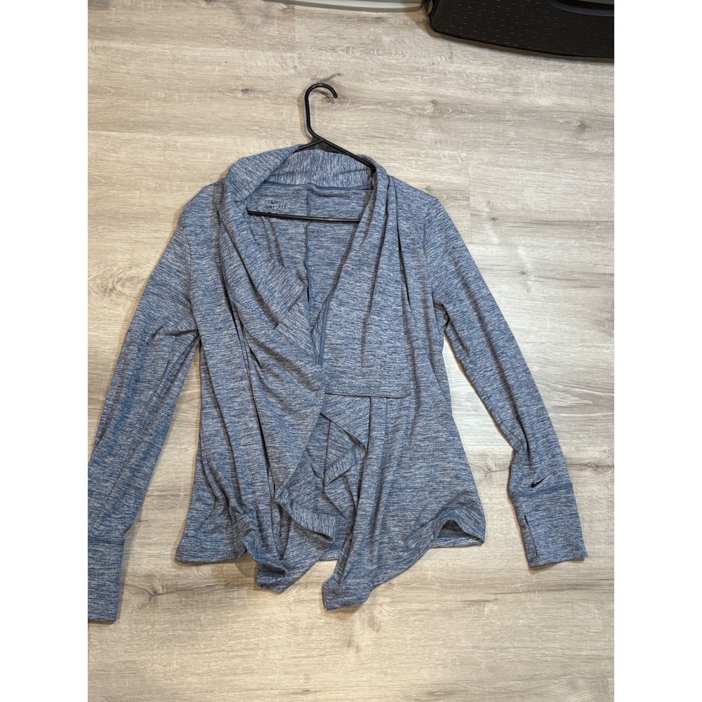 Nike Dri-FIT Blue Heathered Wrap Front Cardigan Thumb Hole Jacket Medium